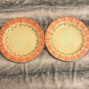Pfaltzgraff Napoli hand painted Orange and Cream Leaf Dinner Plates set of 2
